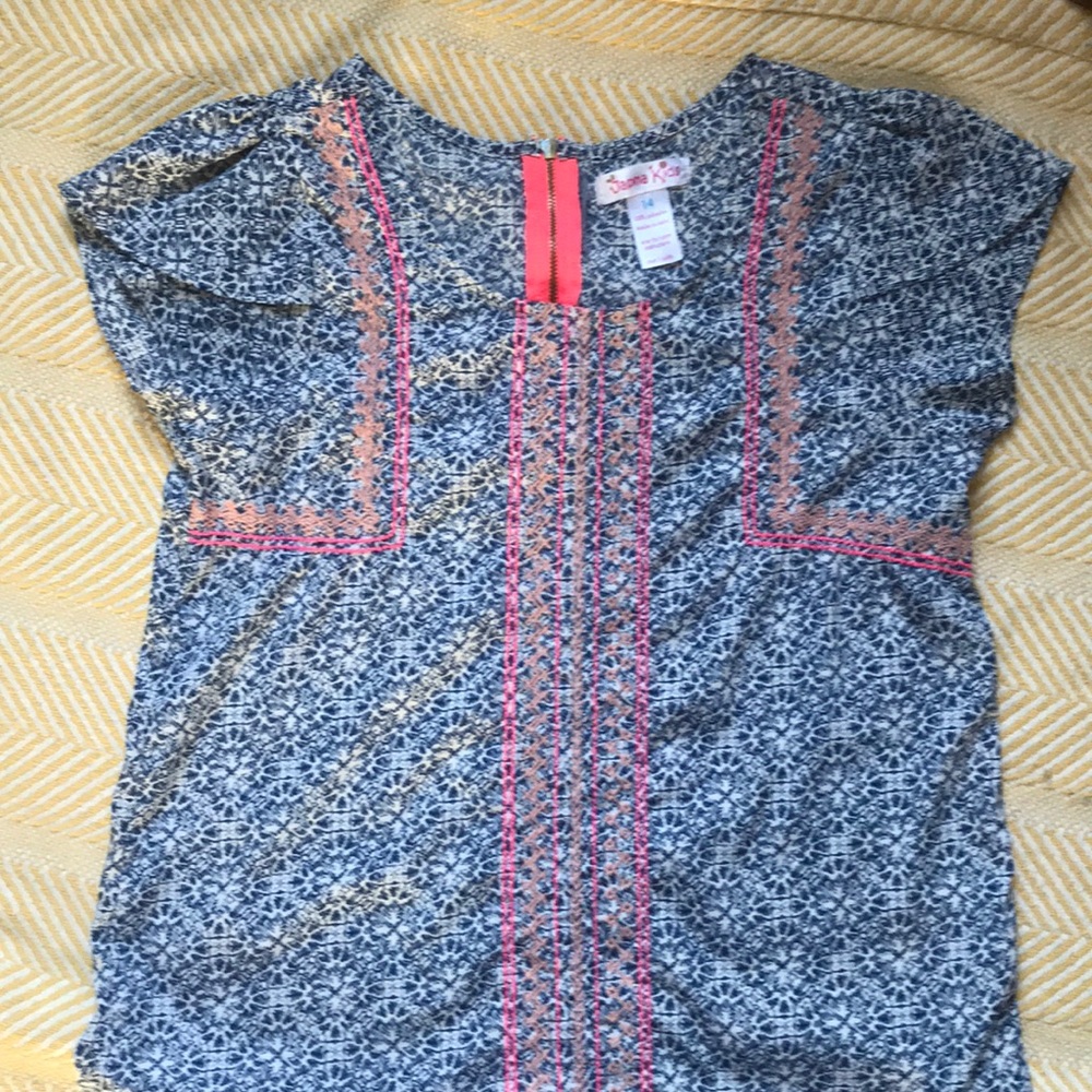 Girls 14 blue print summer blouse